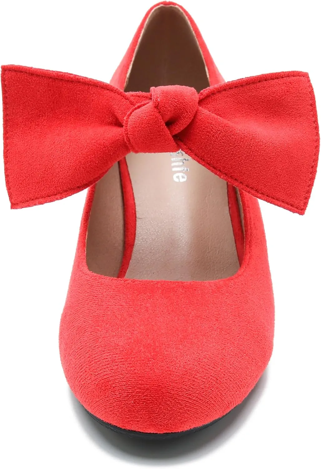 fereshte Womens Bow Heels Mary Jane Shoes Removable Bow Closed Toe Chunky Heel Dress Pumps