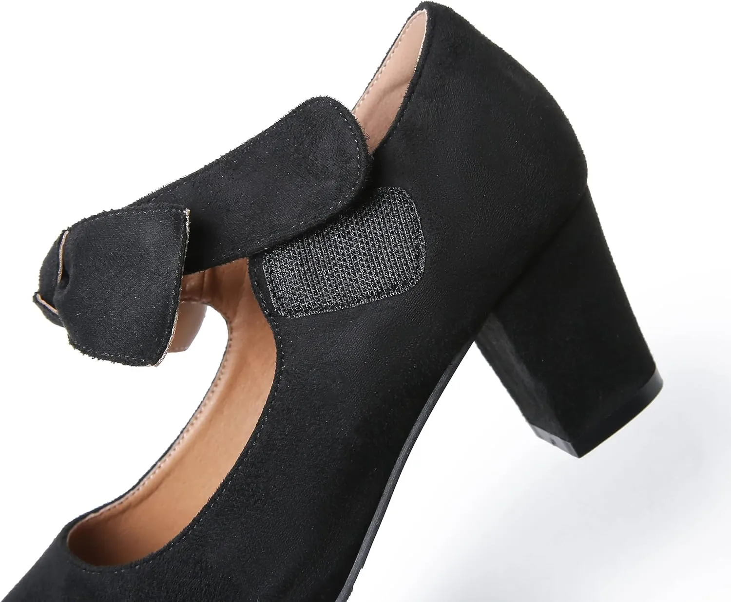 fereshte Womens Bow Heels Mary Jane Shoes Removable Bow Closed Toe Chunky Heel Dress Pumps