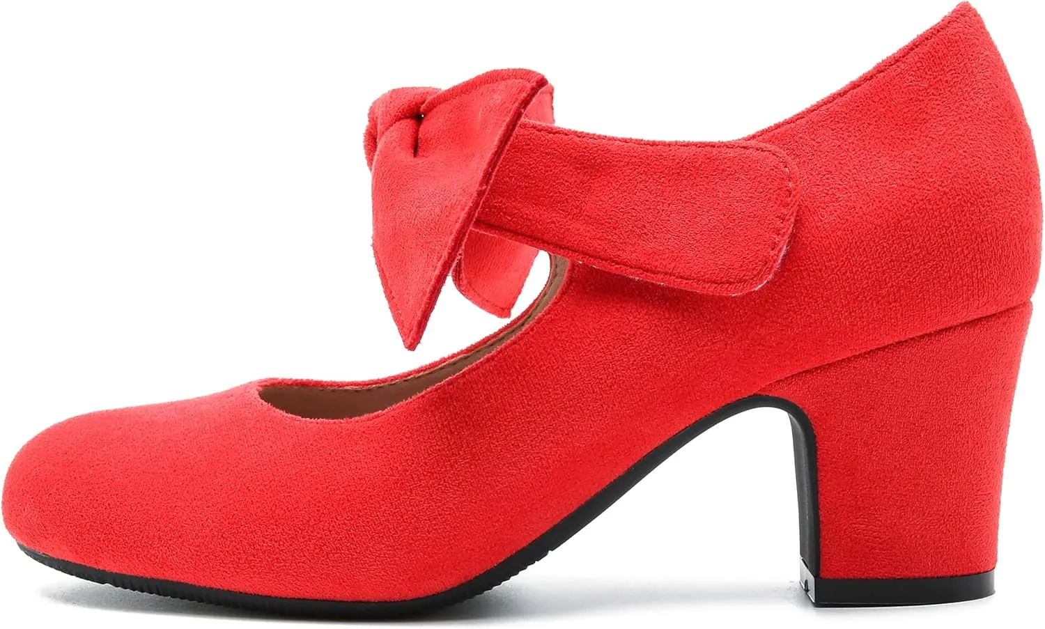 fereshte Womens Bow Heels Mary Jane Shoes Removable Bow Closed Toe Chunky Heel Dress Pumps