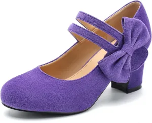 fereshte Womens Bow Heels Mary Jane Shoes Round Toe Chunky Heel Side Bow Dress Pumps
