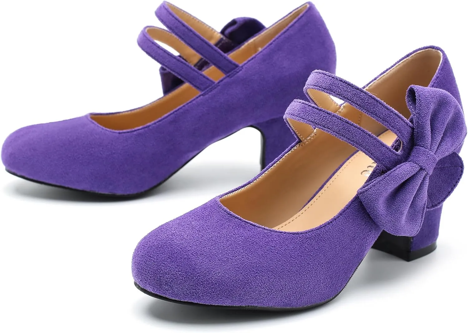 fereshte Womens Bow Heels Mary Jane Shoes Round Toe Chunky Heel Side Bow Dress Pumps