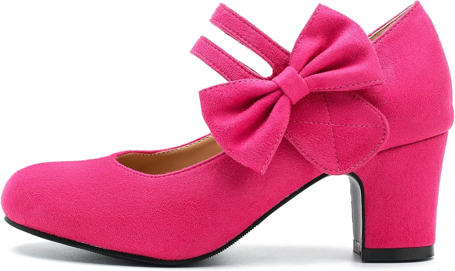 fereshte Womens Bow Heels Mary Jane Shoes Round Toe Chunky Heel Side Bow Dress Pumps