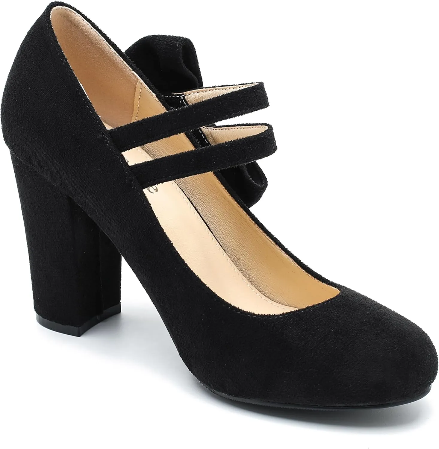 fereshte Womens Bow Heels Mary Jane Shoes Round Toe Chunky High Heel Side Bow Dress Pumps