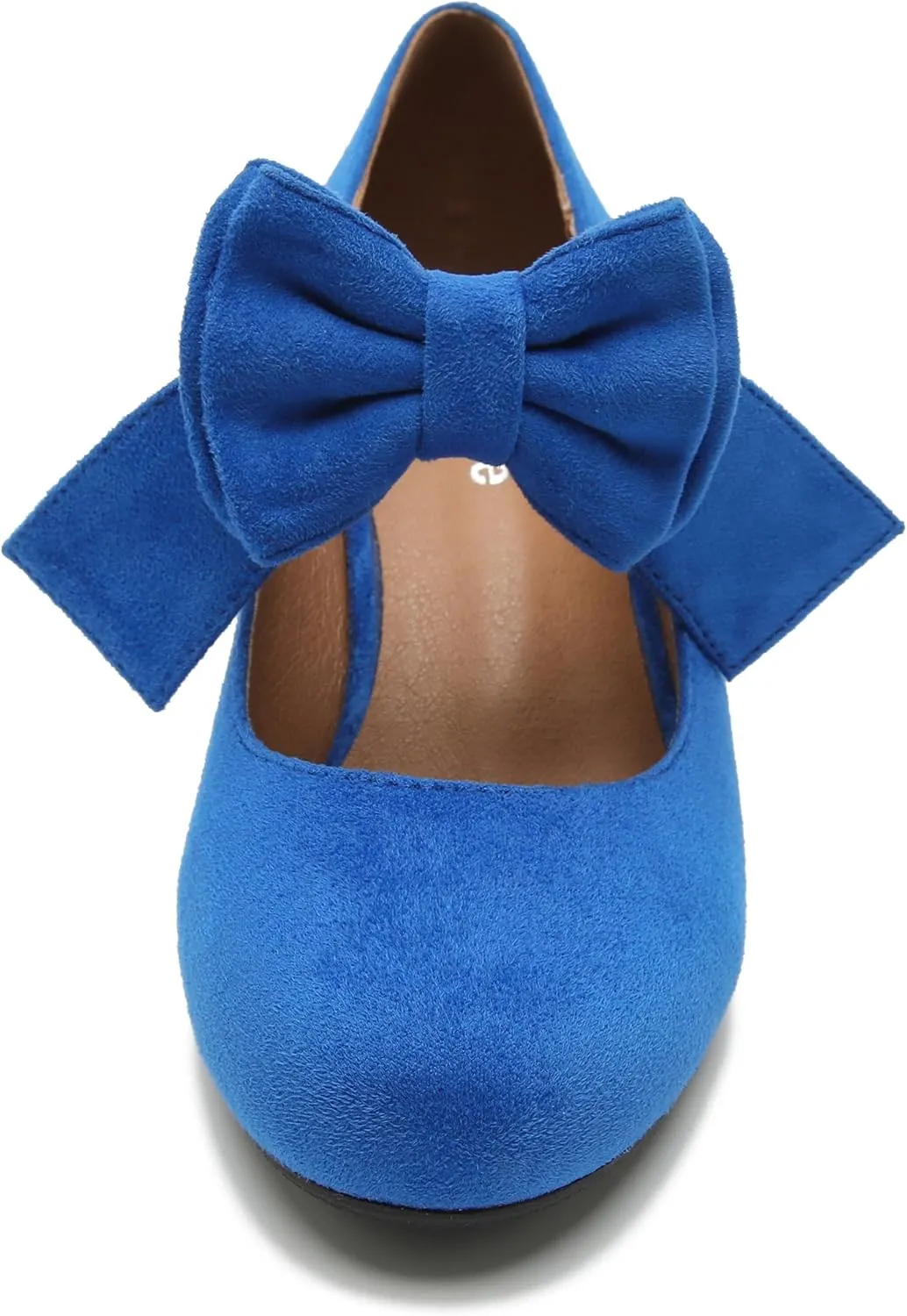 fereshte Womens Bowknot Heels Bow Mary Jane Shoes Closed Toe Chunky Low Block Heel Dress Pumps