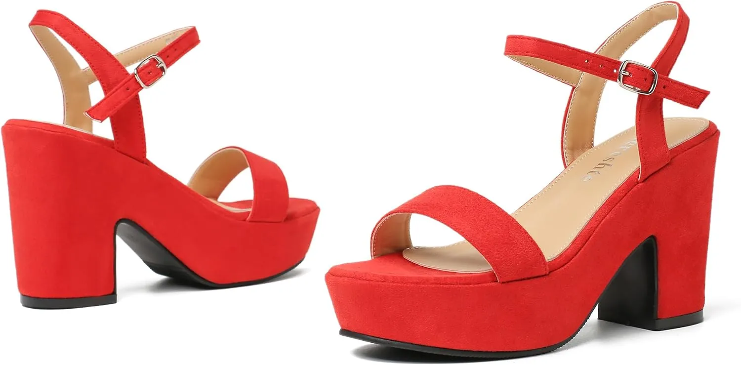 fereshte Women's Chunky Block Heels Platform High Heel Open Toe Ankle Strap Sandals