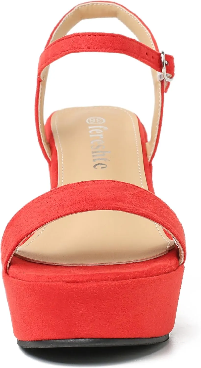 fereshte Women's Chunky Block Heels Platform High Heel Open Toe Ankle Strap Sandals