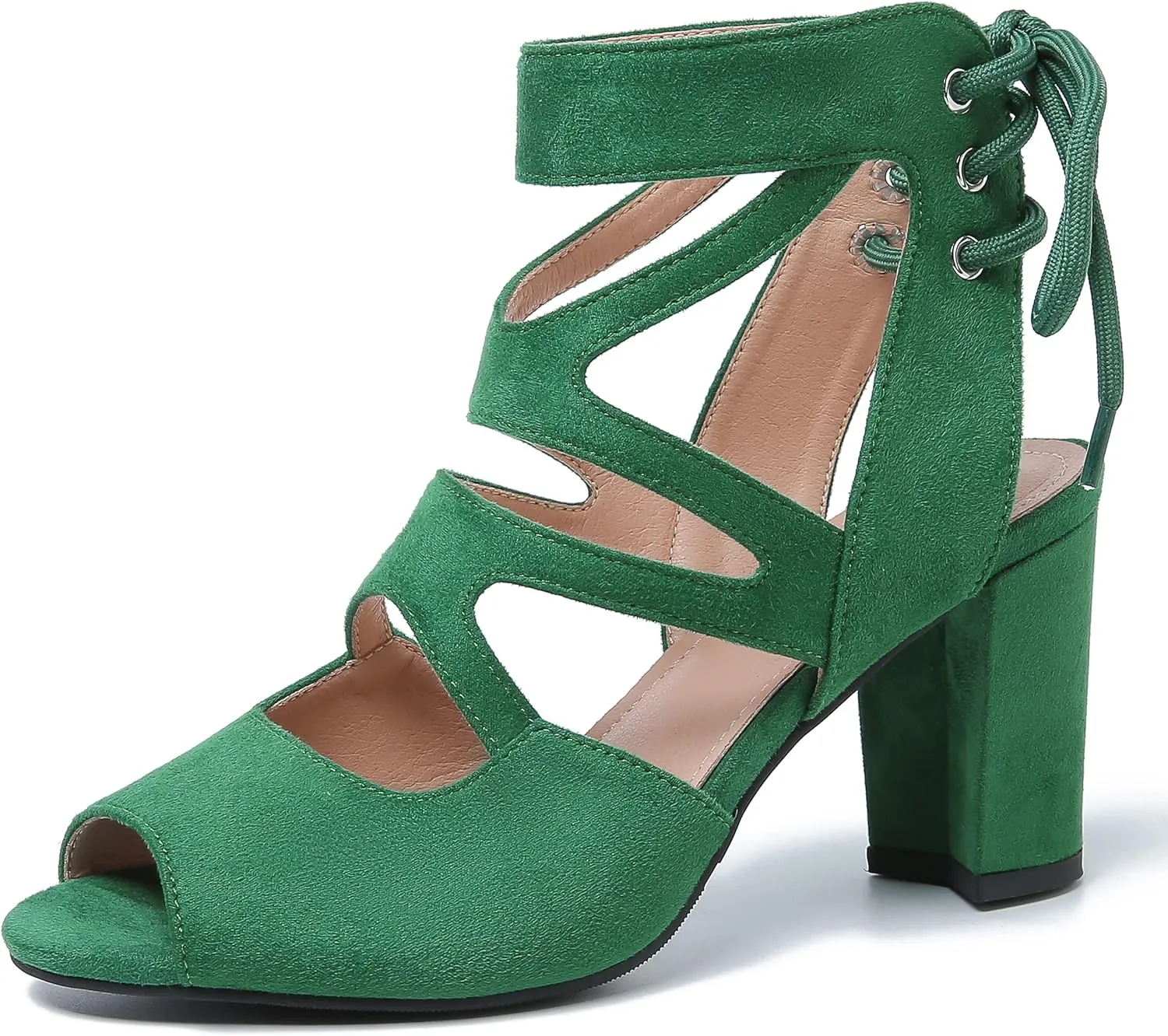 fereshte Womens Gladiator Sandals Strappy Lace Up Hollow Out Chunky High Heels