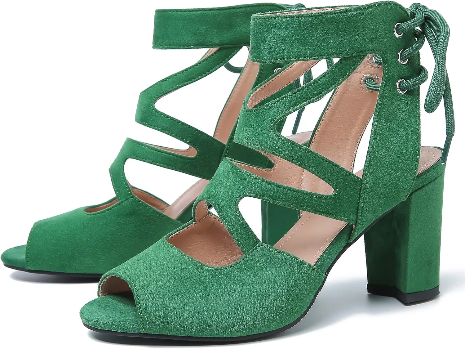 fereshte Womens Gladiator Sandals Strappy Lace Up Hollow Out Chunky High Heels