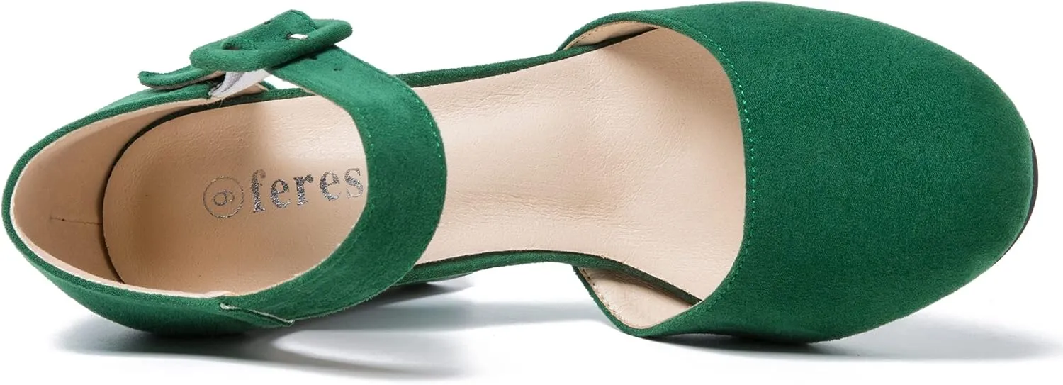 fereshte Women's High Heel Closed Toe Chunky Wedding Pumps Mary Jane Shoes