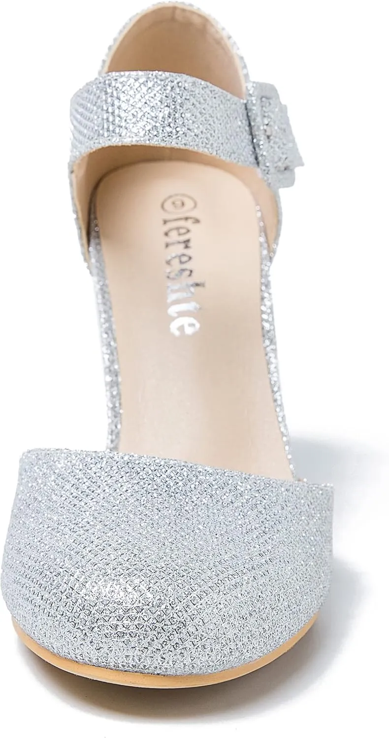 fereshte Women's High Heel Closed Toe Chunky Wedding Pumps Mary Jane Shoes