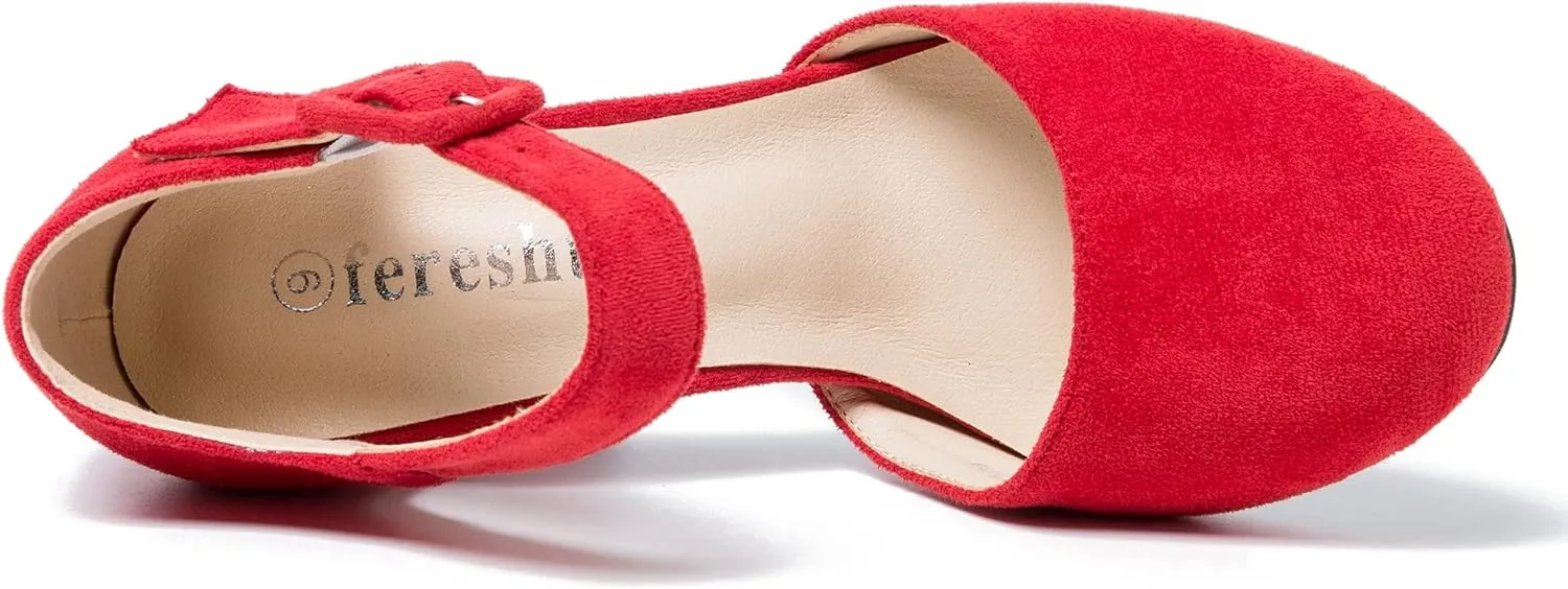 fereshte Women's High Heel Closed Toe Chunky Wedding Pumps Mary Jane Shoes