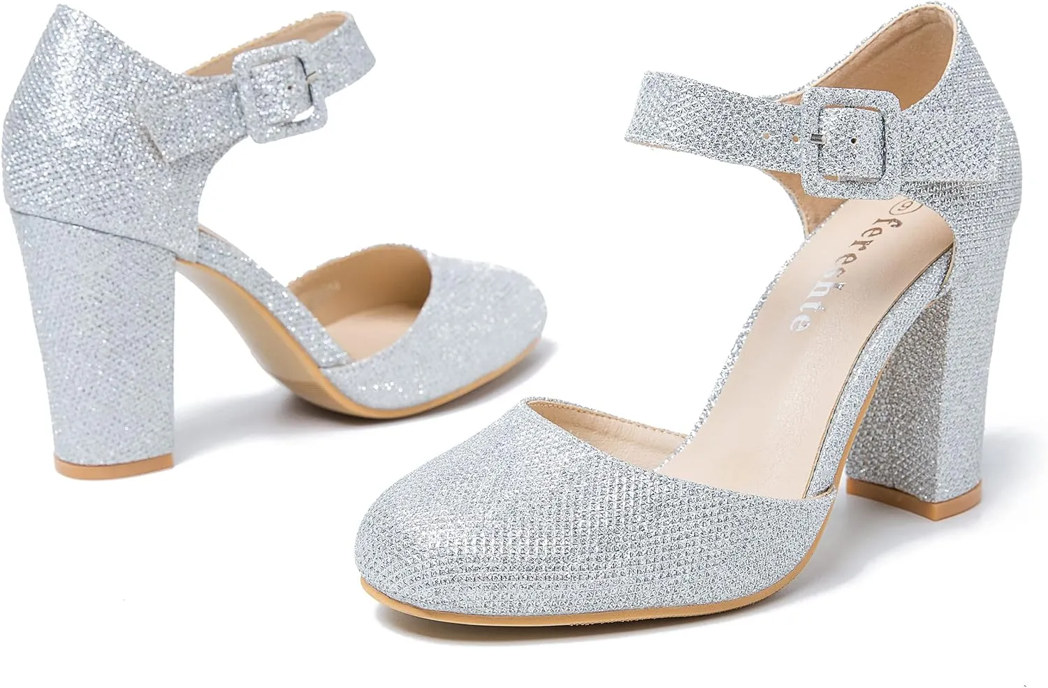 fereshte Women's High Heel Closed Toe Chunky Wedding Pumps Mary Jane Shoes