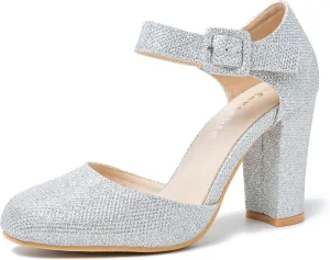 fereshte Women's High Heel Closed Toe Chunky Wedding Pumps Mary Jane Shoes