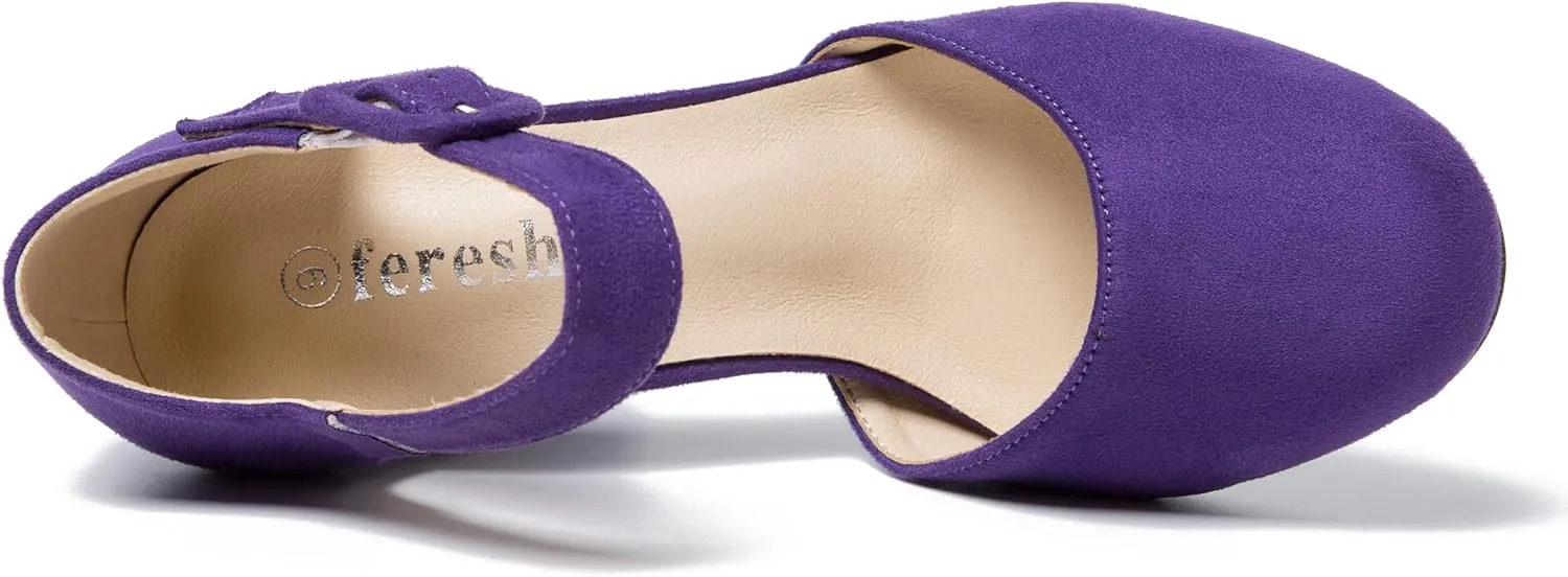 fereshte Women's High Heel Closed Toe Chunky Wedding Pumps Mary Jane Shoes