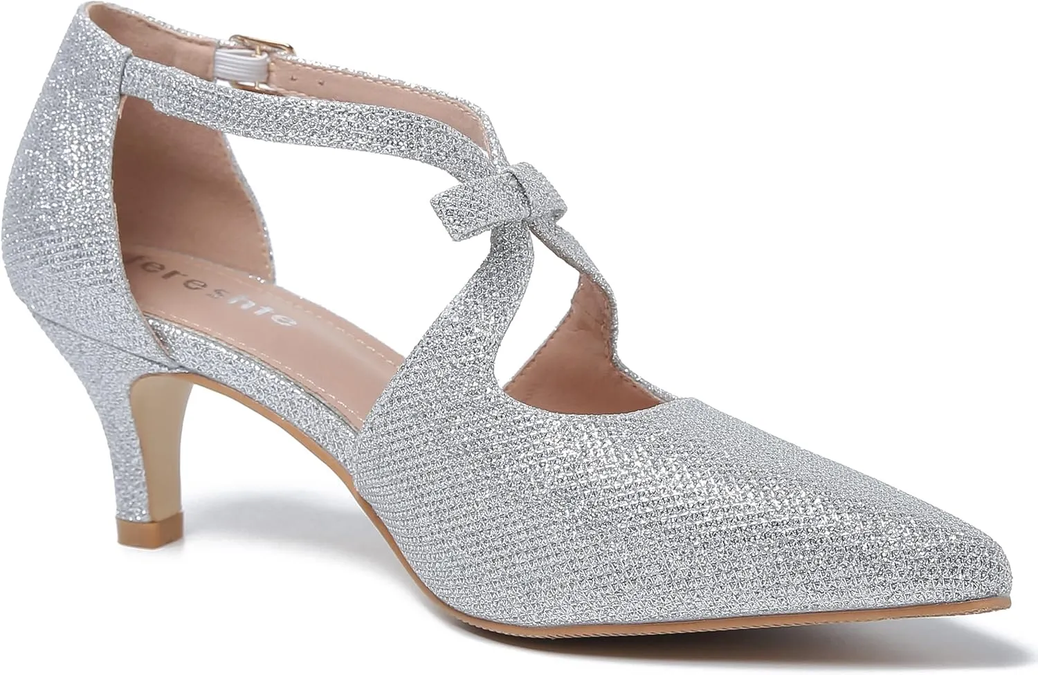 fereshte Women's Kitten Heels T Strap 2 Inch Low Heel Bow Pointed Toe D'Orsay Dressy Pumps