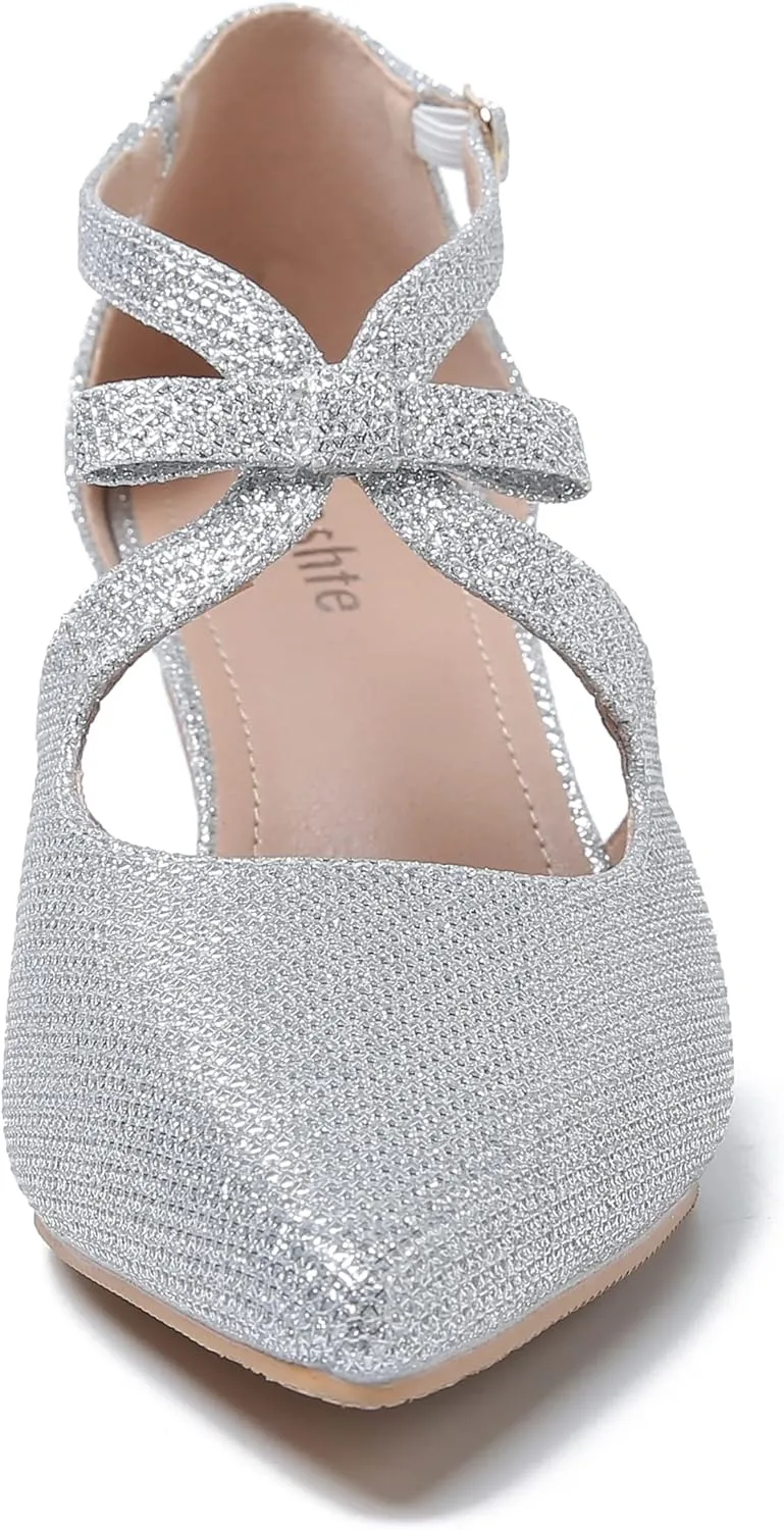 fereshte Women's Kitten Heels T Strap 2 Inch Low Heel Bow Pointed Toe D'Orsay Dressy Pumps
