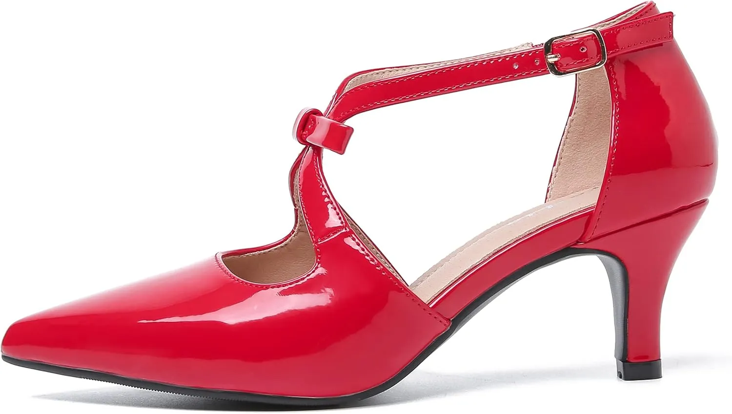 fereshte Women's Kitten Heels T Strap 2 Inch Low Heel Bow Pointed Toe D'Orsay Dressy Pumps