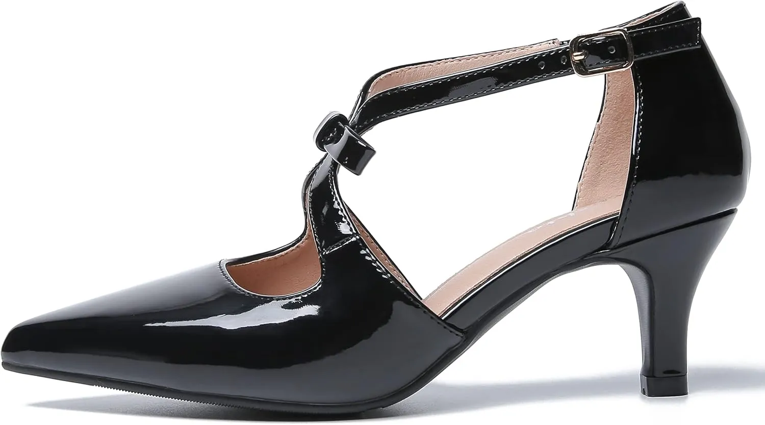 fereshte Women's Kitten Heels T Strap 2 Inch Low Heel Bow Pointed Toe D'Orsay Dressy Pumps