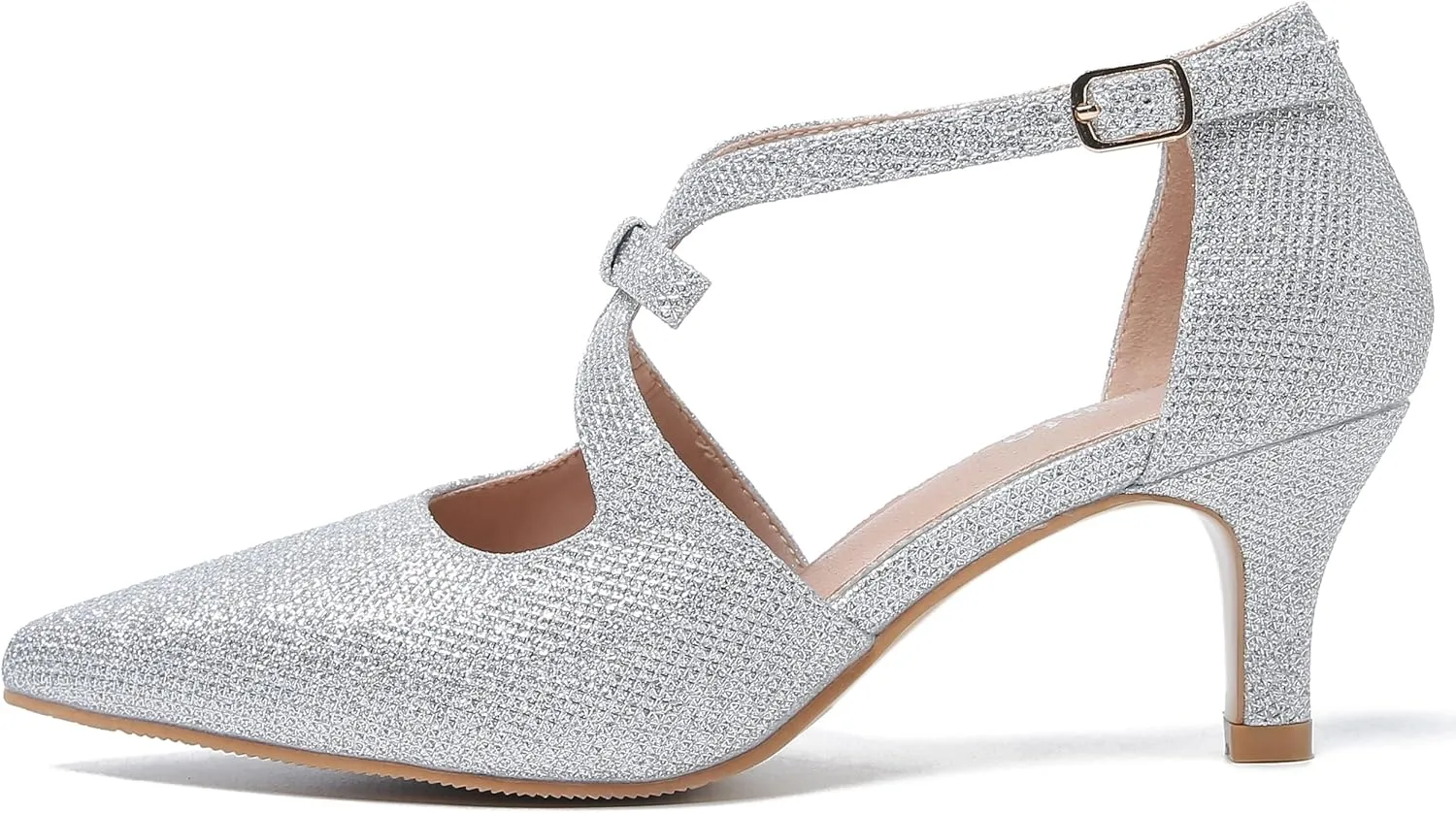 fereshte Women's Kitten Heels T Strap 2 Inch Low Heel Bow Pointed Toe D'Orsay Dressy Pumps