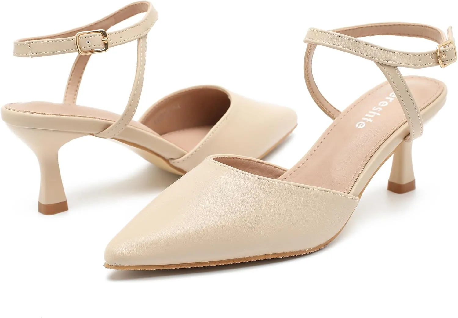 fereshte Women's Low Kitten Heels Ankle Strap Pumps Slingback Closed Toe Summer Dress Shoes