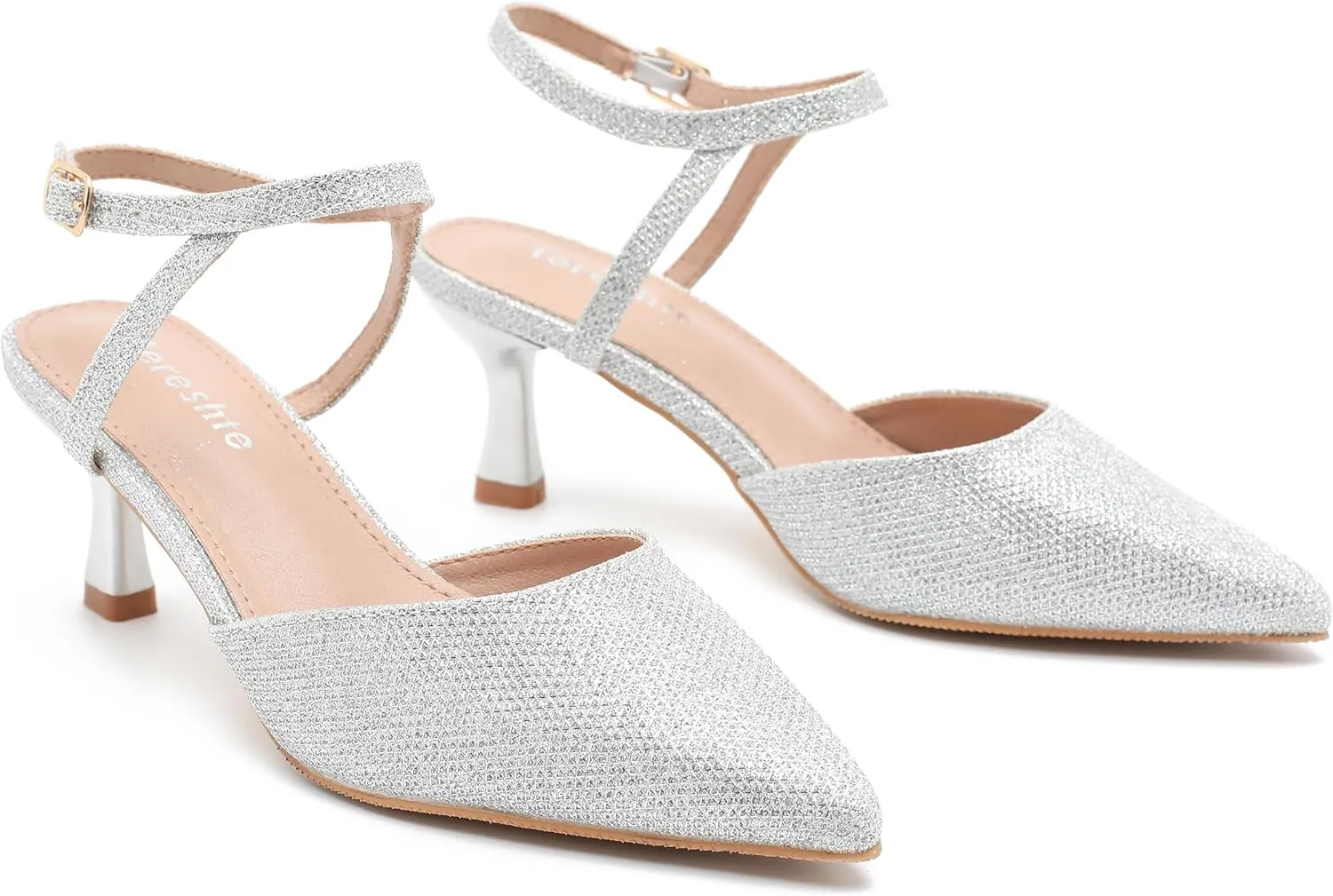 fereshte Women's Low Kitten Heels Ankle Strap Pumps Slingback Closed Toe Summer Dress Shoes