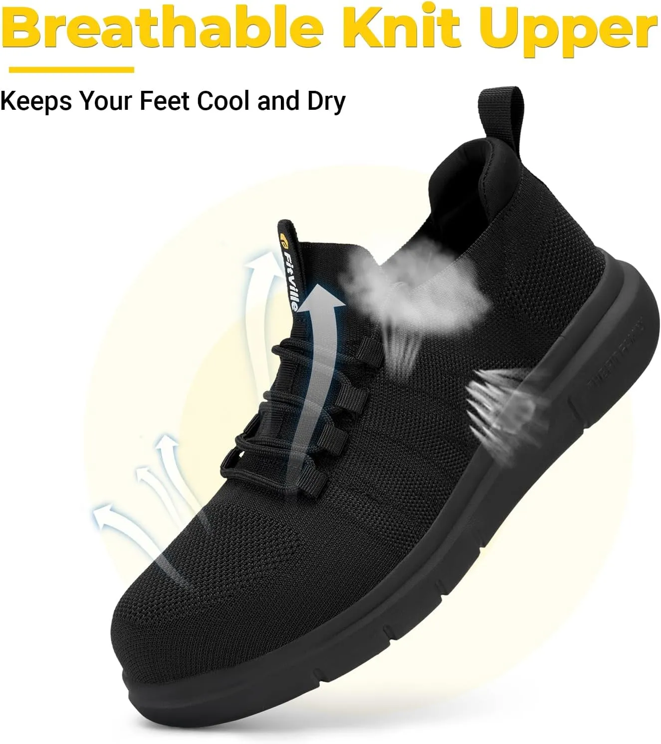 FitVille Slip on Steel Toe Shoes for Men Wide Composite Toe Work Shoes for Men Puncture Proof