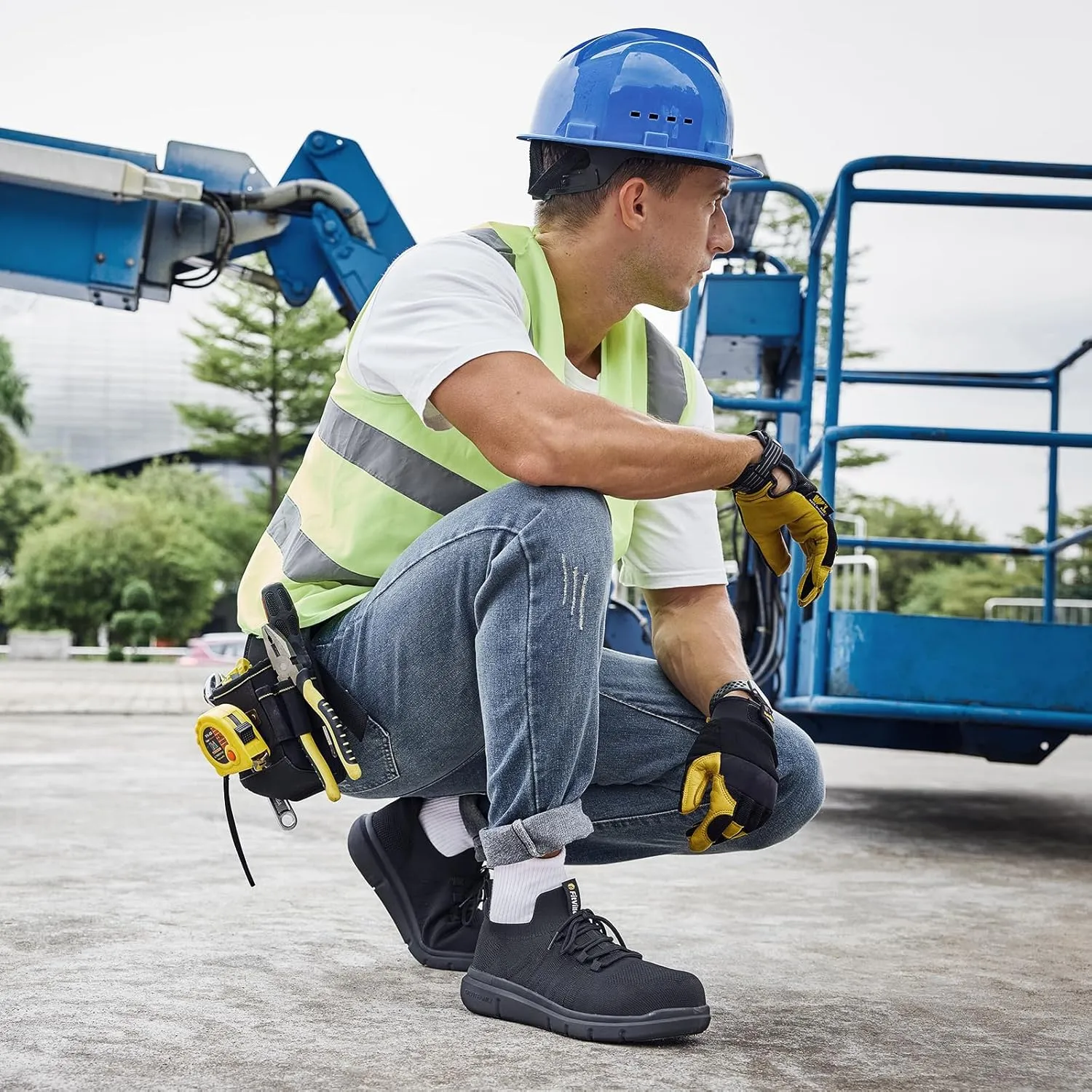 FitVille Slip on Steel Toe Shoes for Men Wide Composite Toe Work Shoes for Men Puncture Proof