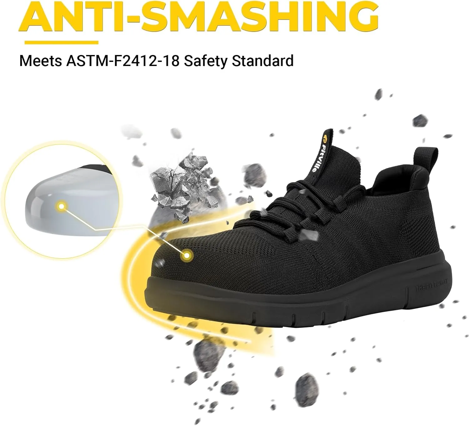 FitVille Slip on Steel Toe Shoes for Men Wide Composite Toe Work Shoes for Men Puncture Proof