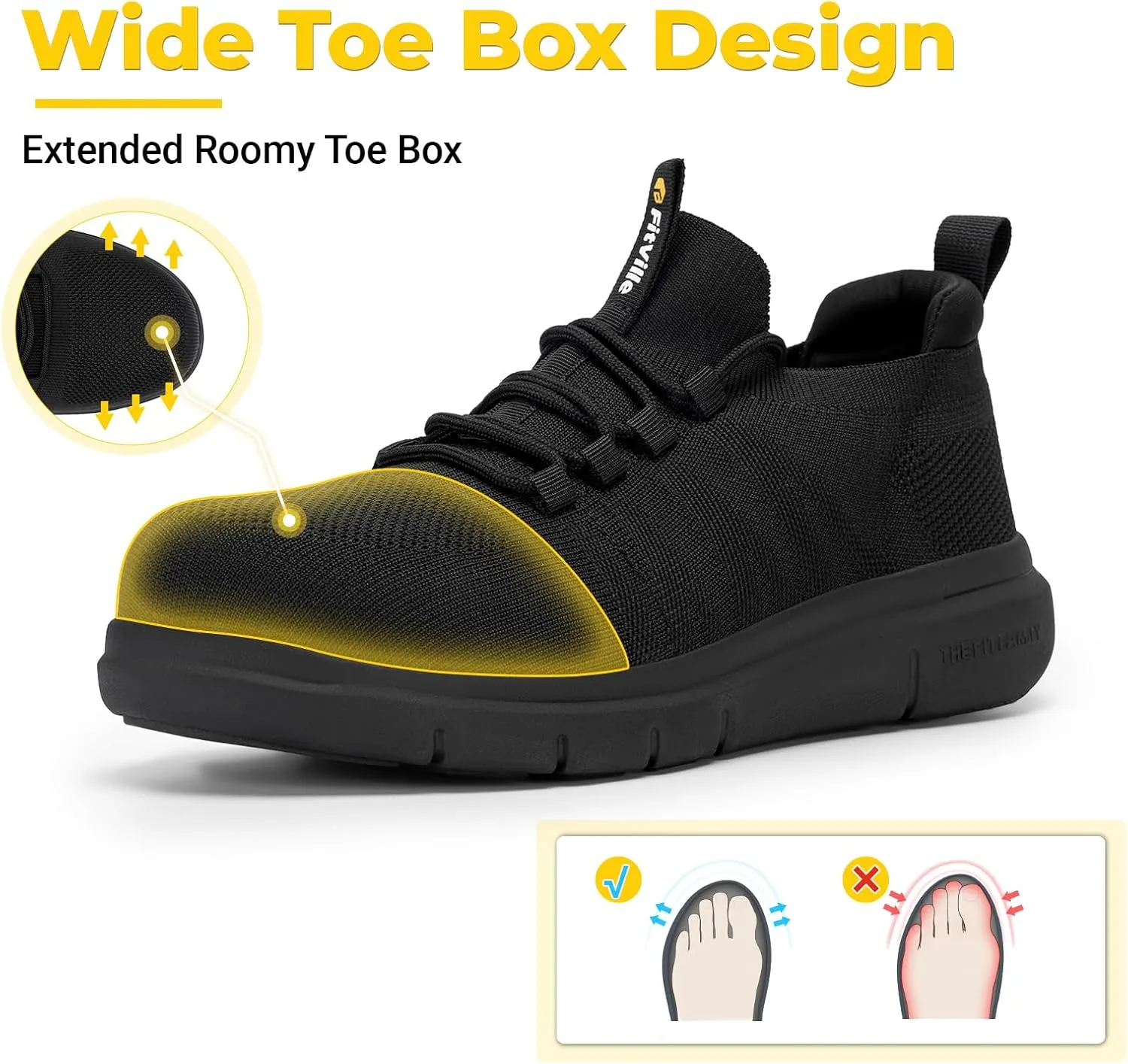 FitVille Slip on Steel Toe Shoes for Men Wide Composite Toe Work Shoes for Men Puncture Proof