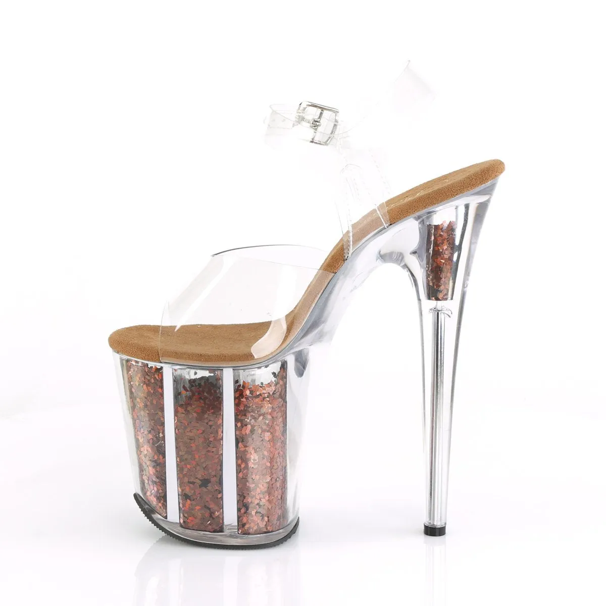 FLAMINGO-808GF 8" Heel Clear Brown Glitter Strippers Shoes