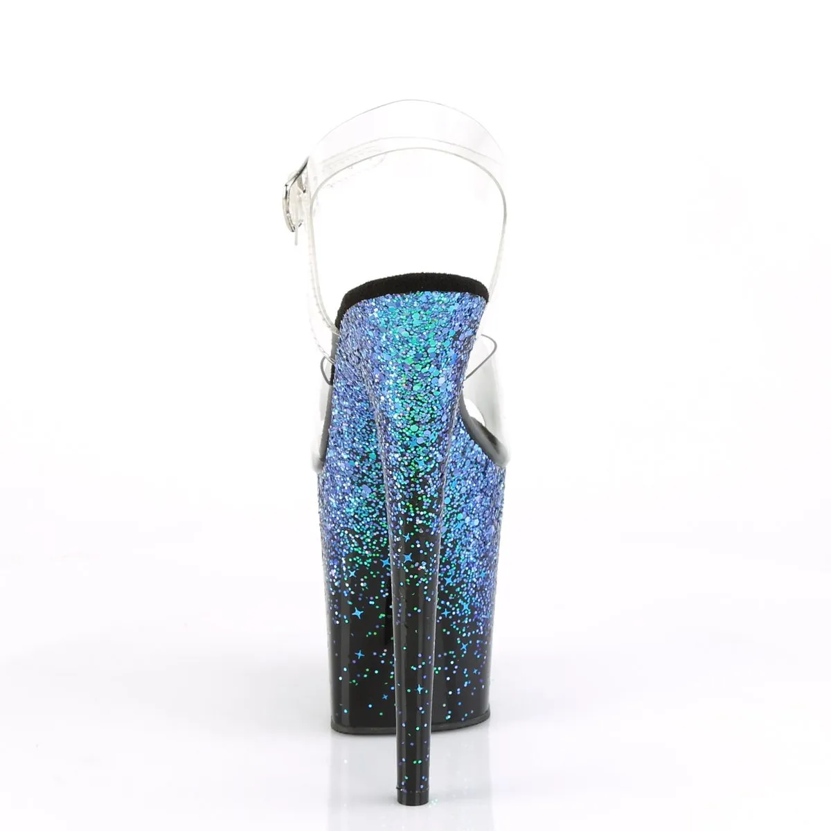 FLAMINGO-808SS 8" Heel Clear Black Blue Glitter Dance Shoes