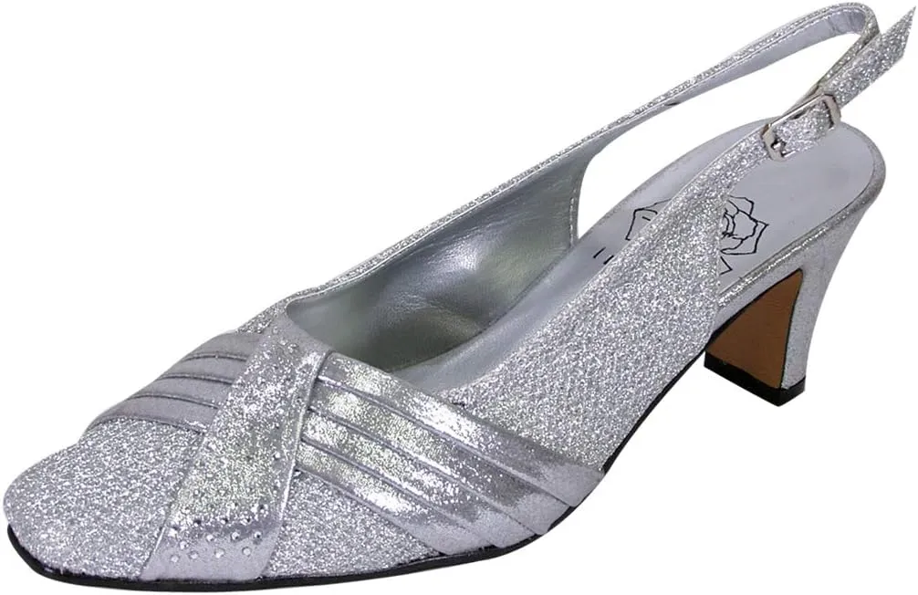 Floral Abagail Women's Wide Width Pleated Upper with Crystals Slingback Shoes
