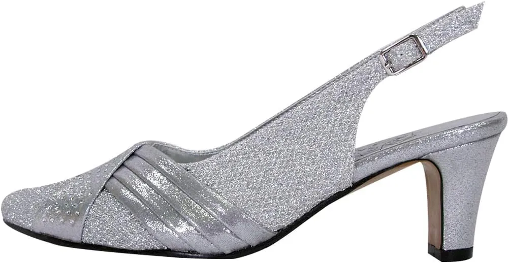 Floral Abagail Women's Wide Width Pleated Upper with Crystals Slingback Shoes