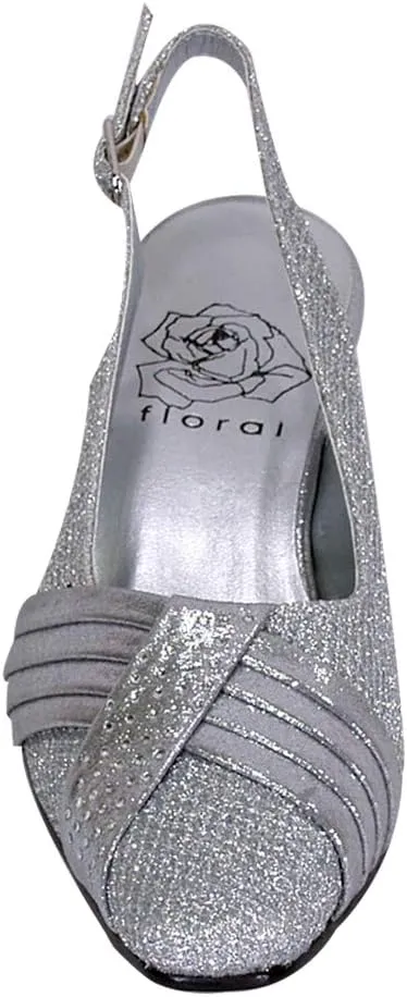 Floral Abagail Women's Wide Width Pleated Upper with Crystals Slingback Shoes