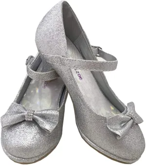 Flower Girl Dress Shoes for Weddings and Christmas - Big and Little Girl 2 Inch High Heel with Sparkle & Strap