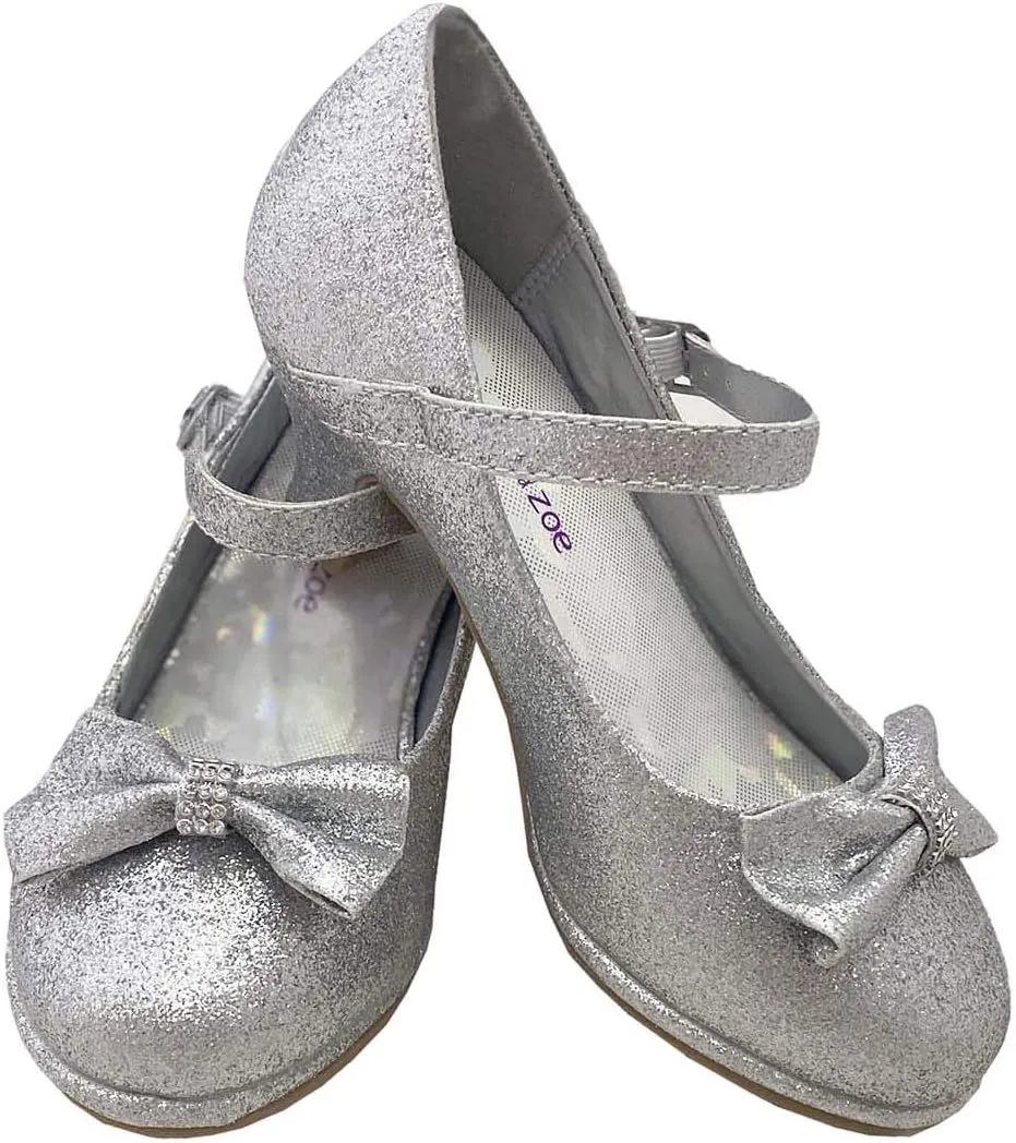 Flower Girl Dress Shoes for Weddings and Christmas - Big and Little Girl 2 Inch High Heel with Sparkle & Strap