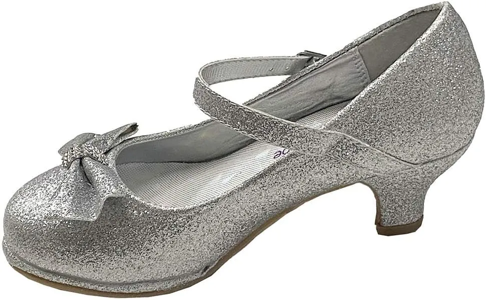 Flower Girl Dress Shoes for Weddings and Christmas - Big and Little Girl 2 Inch High Heel with Sparkle & Strap