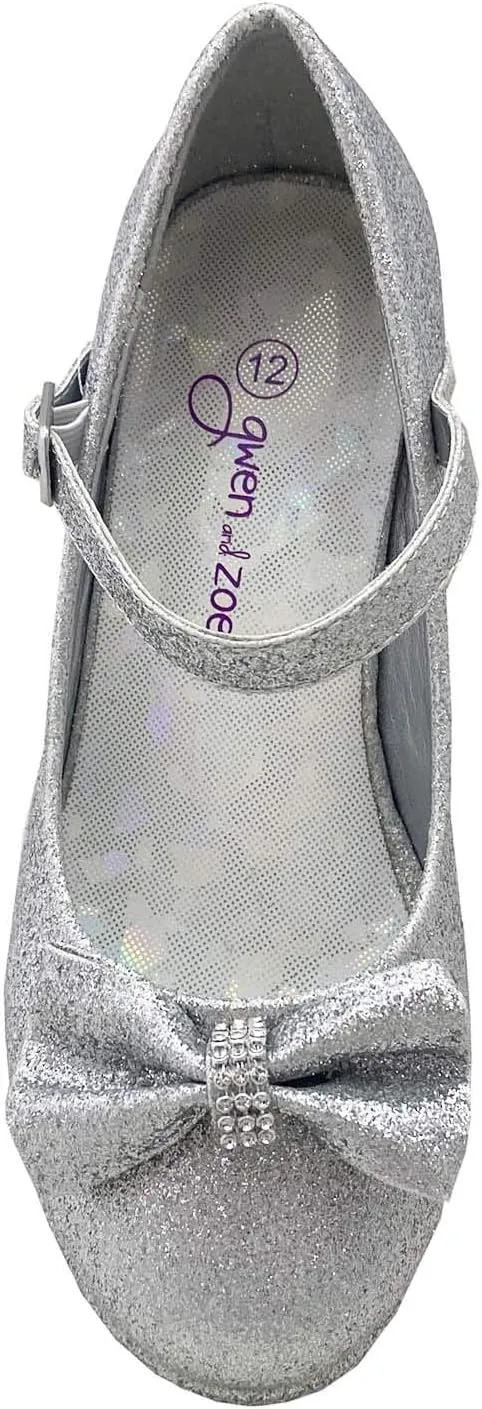 Flower Girl Dress Shoes for Weddings and Christmas - Big and Little Girl 2 Inch High Heel with Sparkle & Strap