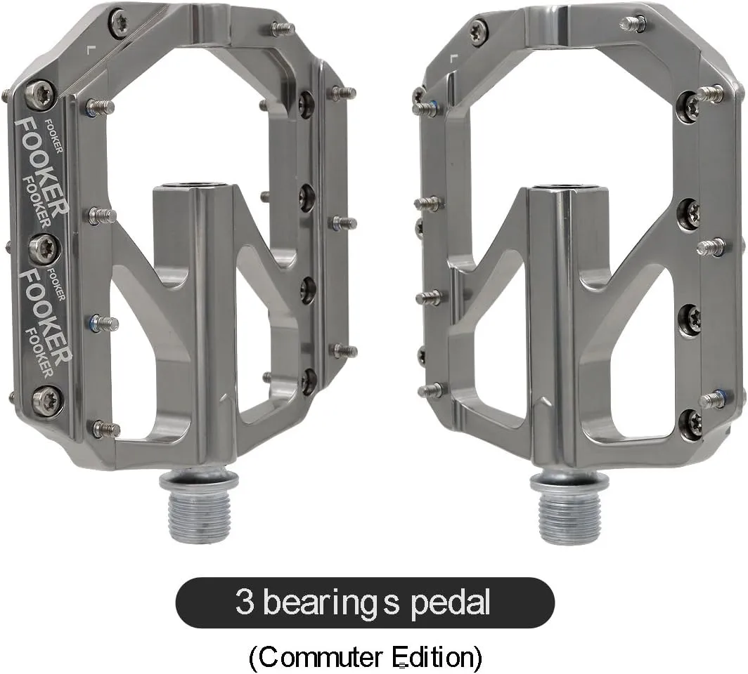 FOOKER Bike Pedals Non-Slip Aluminum Alloy MTB Mountain Bike Pedals 3 Bearing 9/16" for Road BMX MTB Bikes