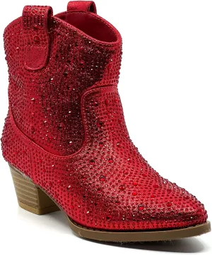 Forever Girls Rhinestone Cowboy Boots Kids Low Heel Dress Booties