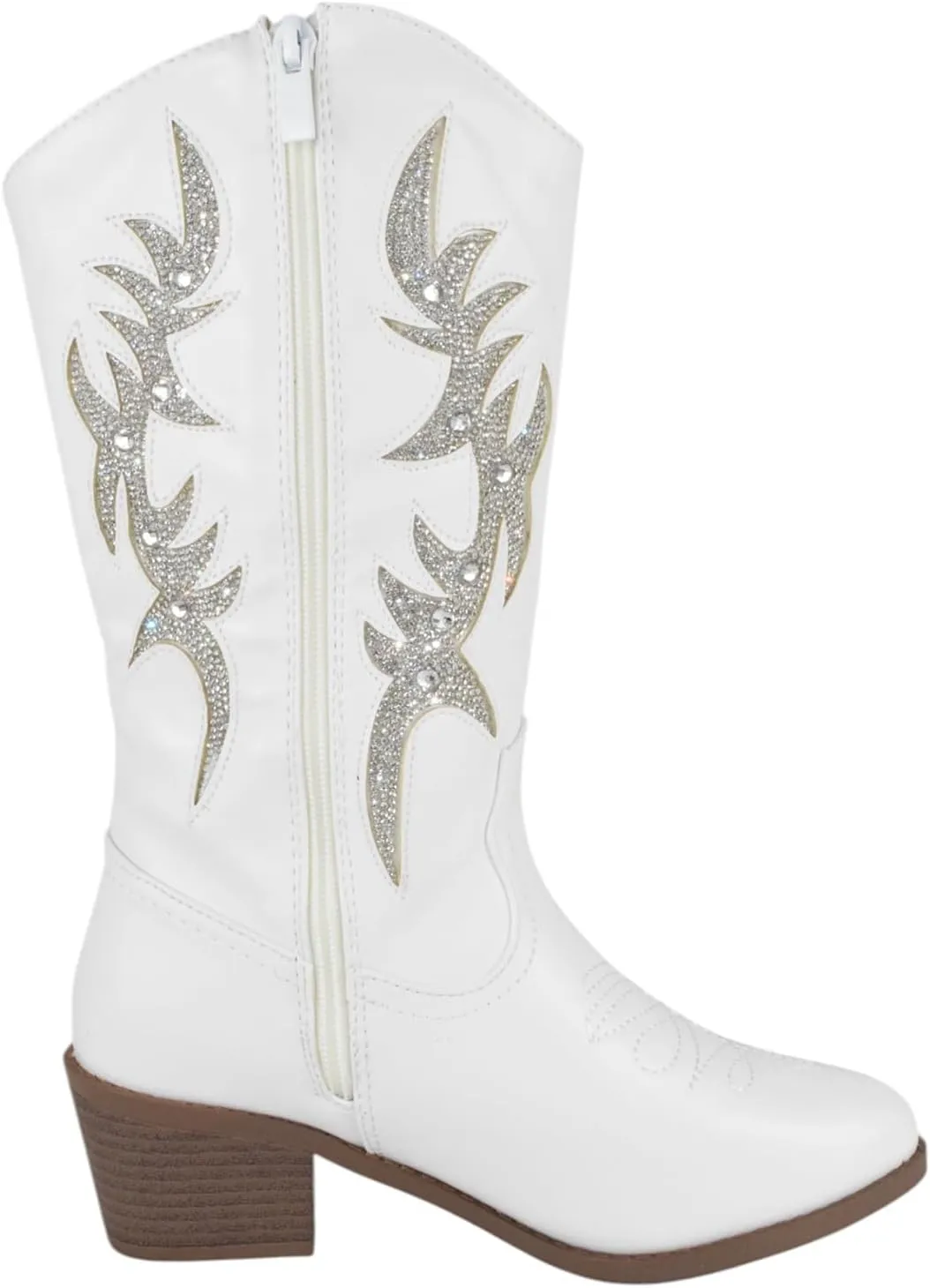 Forever Women Cowgirl Cowboy Western Stitched Mid Calf Boots Pointy Toe Side Zipper Bling Rhinestone Glitter Western-19