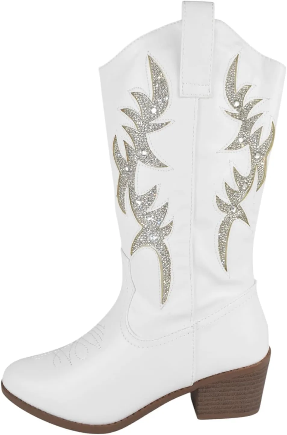 Forever Women Cowgirl Cowboy Western Stitched Mid Calf Boots Pointy Toe Side Zipper Bling Rhinestone Glitter Western-19