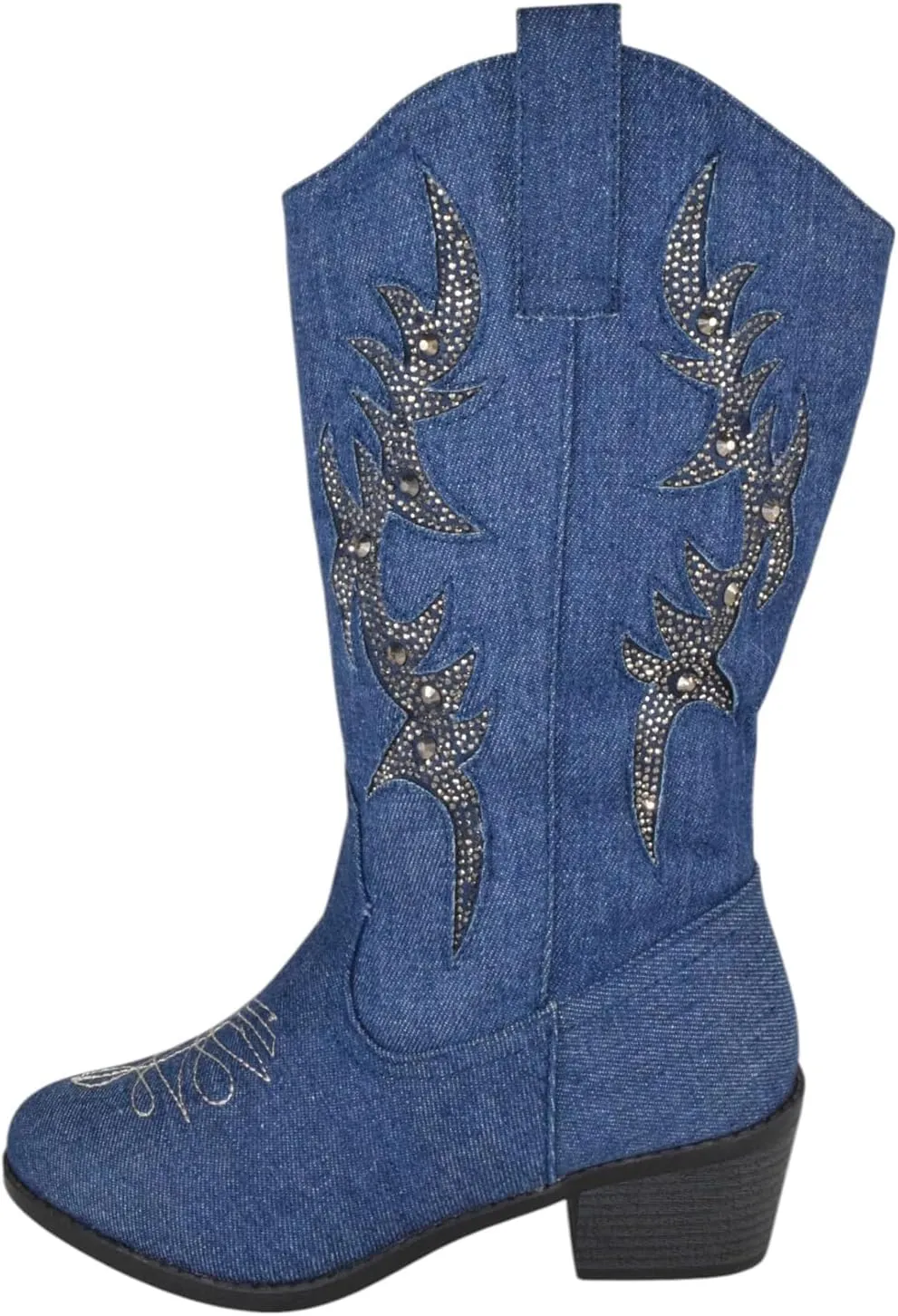 Forever Women Cowgirl Cowboy Western Stitched Mid Calf Boots Pointy Toe Side Zipper Bling Rhinestone Glitter Western-19