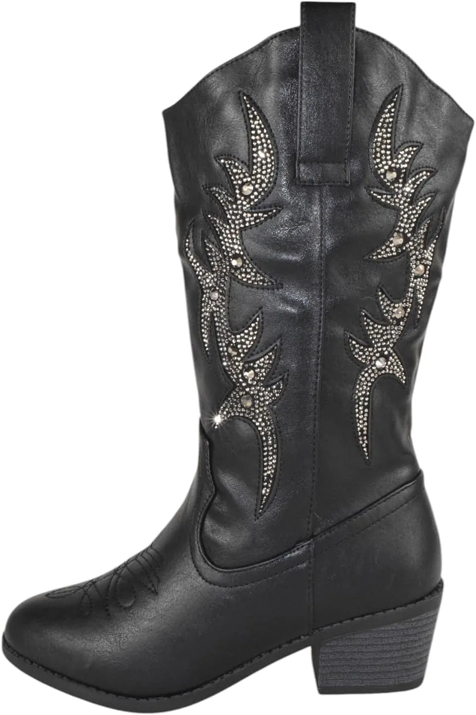 Forever Women Cowgirl Cowboy Western Stitched Mid Calf Boots Pointy Toe Side Zipper Bling Rhinestone Glitter Western-19