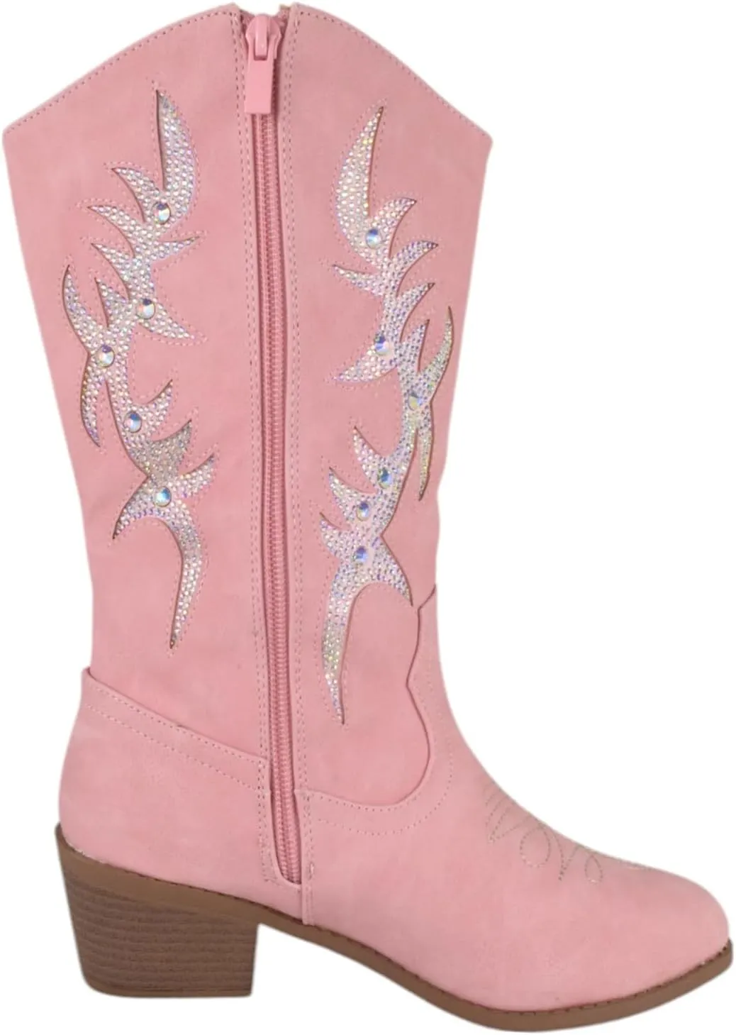 Forever Women Cowgirl Cowboy Western Stitched Mid Calf Boots Pointy Toe Side Zipper Bling Rhinestone Glitter Western-19