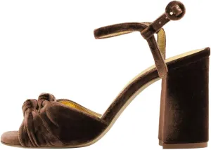 FSJ Women Velvet Heeled Sandals Ankle Strap High Block Open Toe Dress Pumps Chunky Heel Double Knot Bridal Wedding Dress Shoes Size 4-16 US