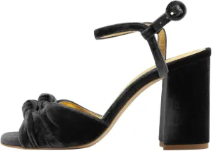 FSJ Women Velvet Heeled Sandals Ankle Strap High Block Open Toe Dress Pumps Chunky Heel Double Knot Bridal Wedding Dress Shoes Size 4-16 US