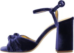 FSJ Women Velvet Heeled Sandals Ankle Strap High Block Open Toe Dress Pumps Chunky Heel Double Knot Bridal Wedding Dress Shoes Size 4-16 US