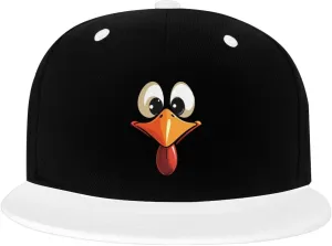 Funny Thanksgiving Turkey Color-Block Flat Brim Snapback Cap for Men & Women, Adjustable Hip-Hop Hat White
