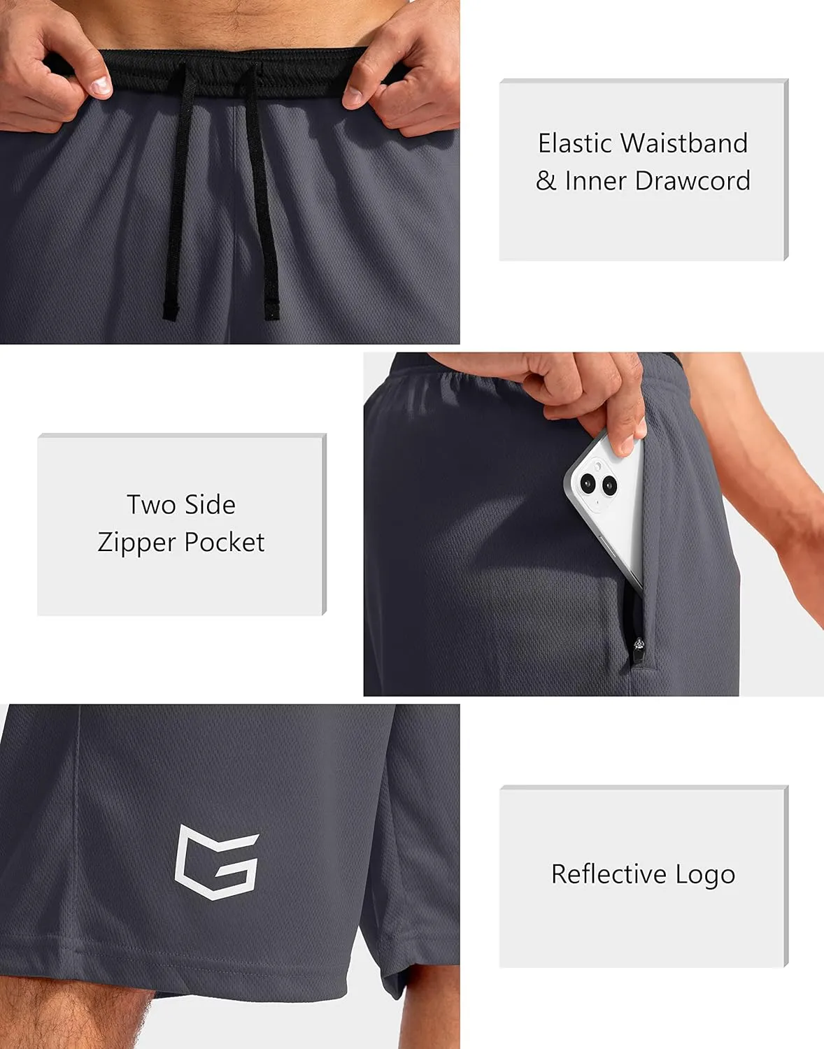 G Gradual Men's Basketball Shorts with Zipper Pockets Lightweight Quick Dry 11" Long Shorts for Men Athletic Gym